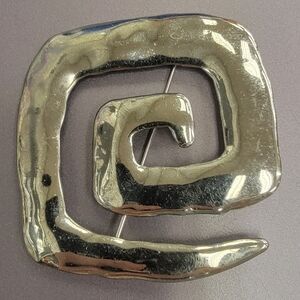Silver Color Spiral Brooch Signed JJ 1986